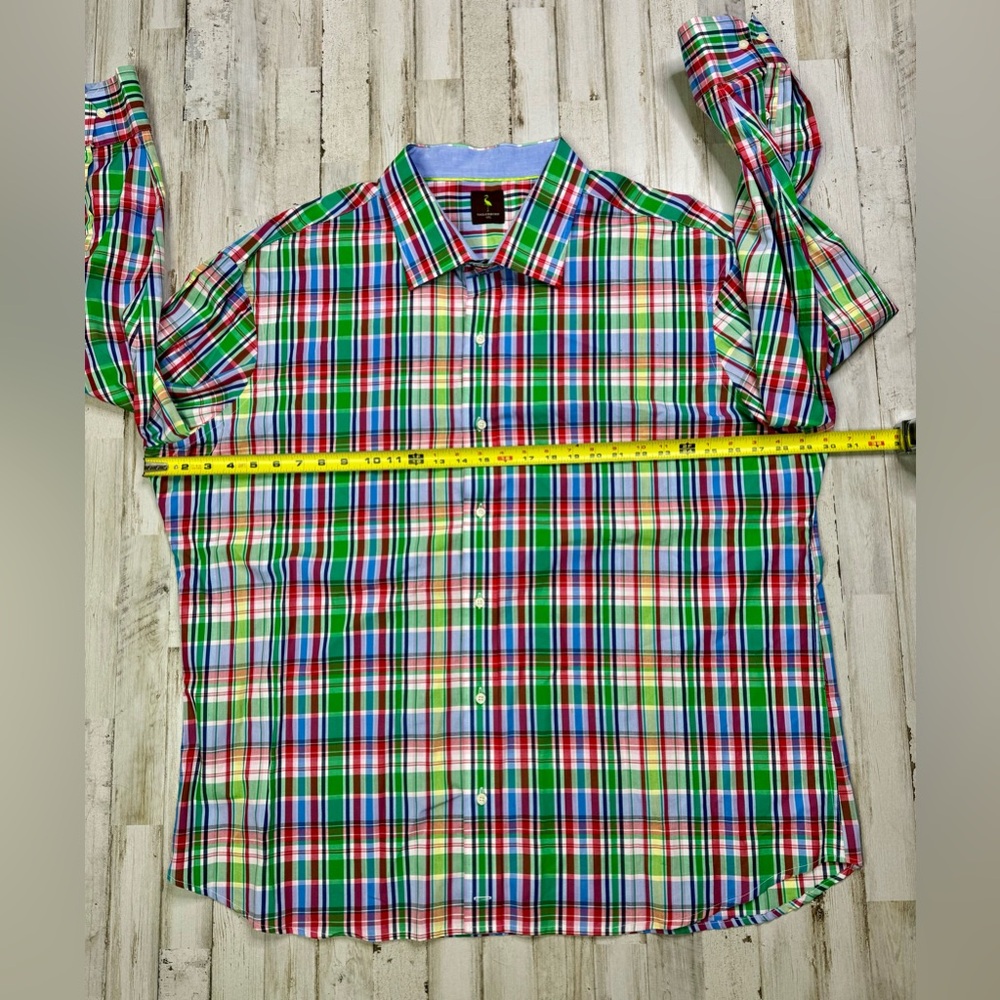 Tailorbyrd Mens Dress Shirt 4XL Long Sleeve Green Blue Button Up - Picture 5 of 13